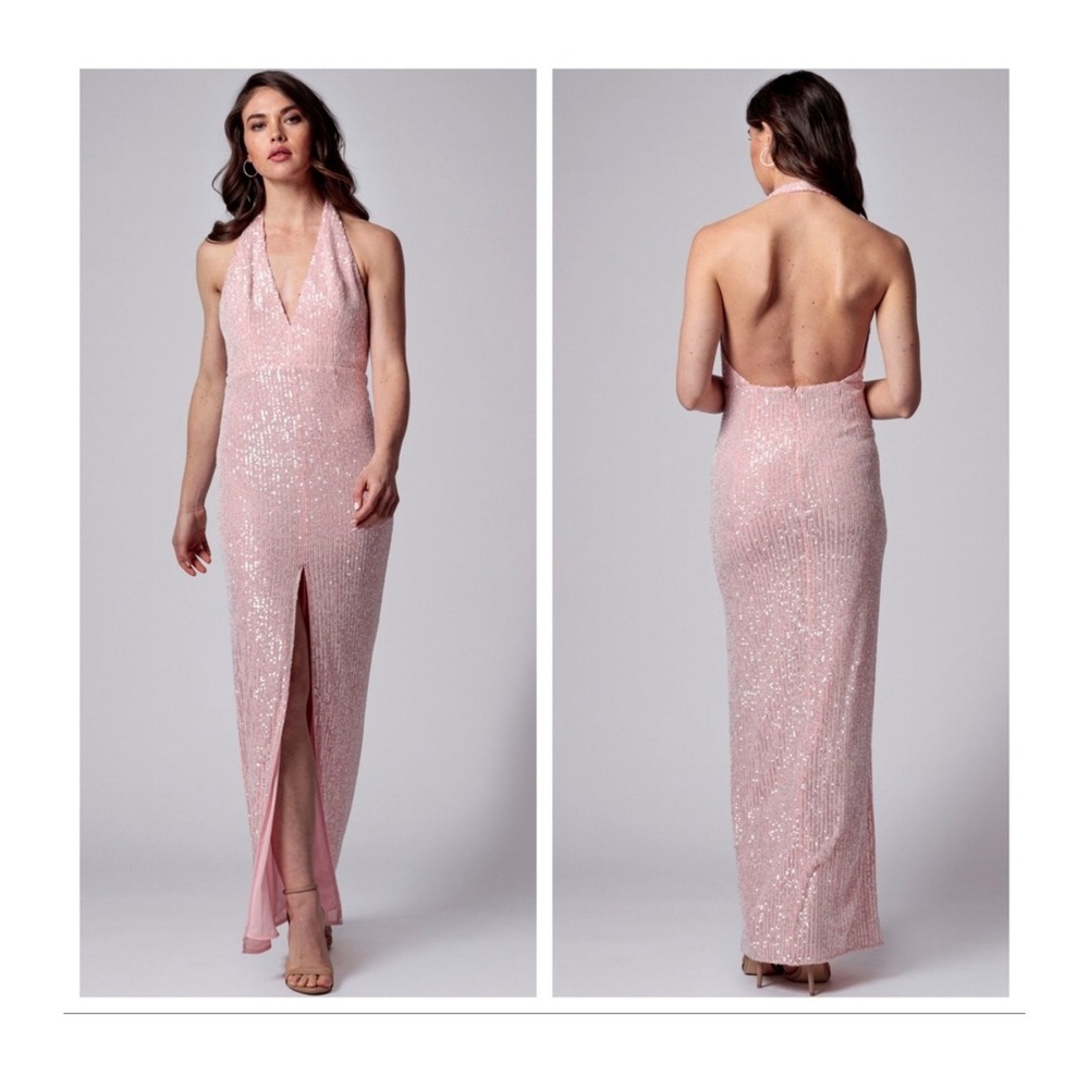 Jay Godfrey Valentina Halter Sequin Gown Women's Size 0 NWT Pink Dress Slit
